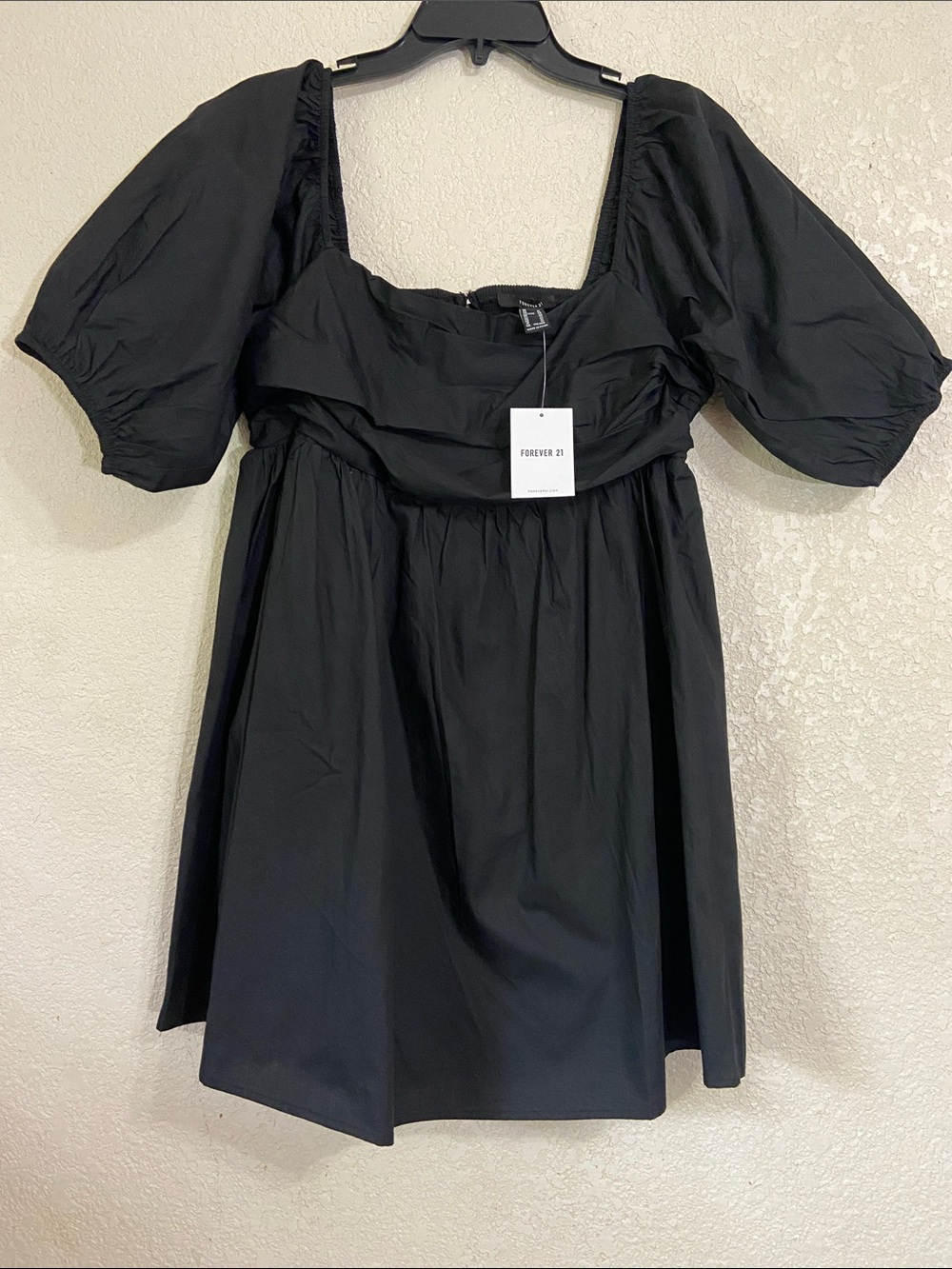 Forever 21 Black Puff-Sleeve Square Neck Mini Dress